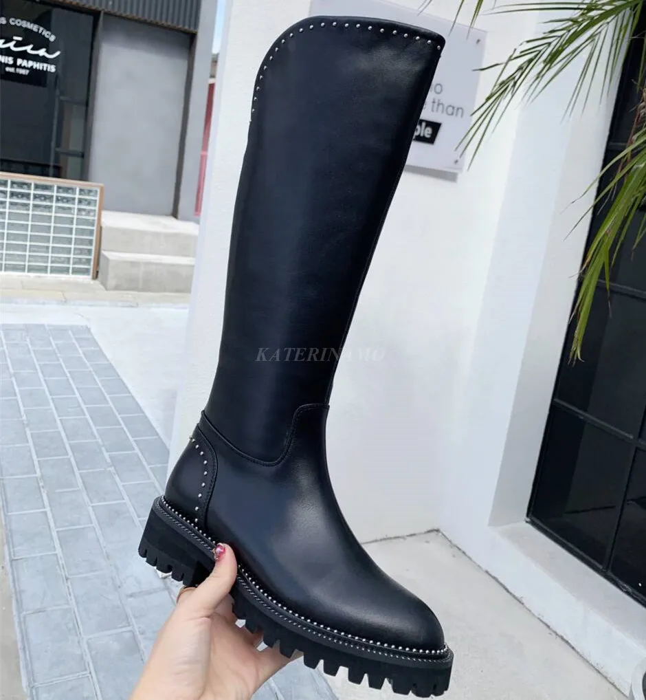

Luxury Brand Autumn Winter Women Real Leather High Long Boots Round Toe Thick Sole Zip Short Boot Ladies 2021 New Fashion Shoes