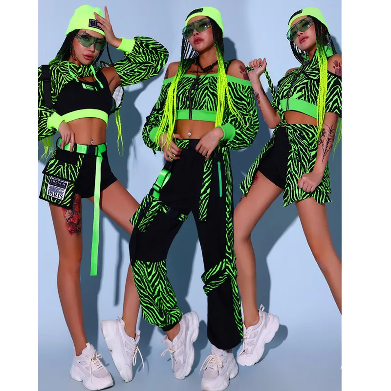 

Женская труппа одежда для выступлений Джаз Хип-хоп танцевальный костюм зеленые бандажные полосы наряды для ночного клуба бара певицы танце...