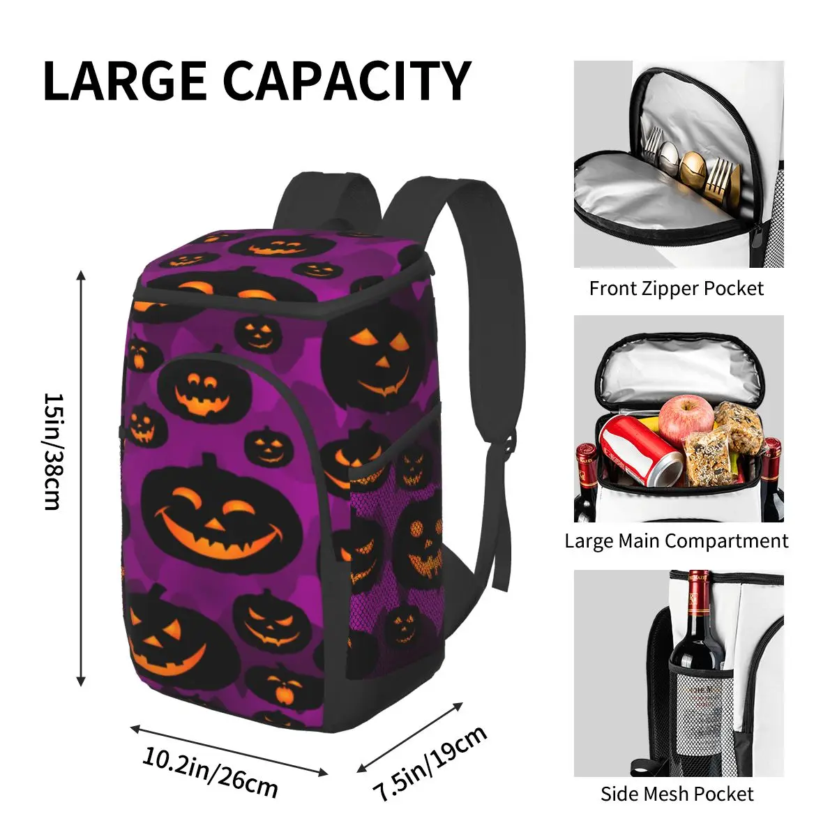 protable insulated thermal cooler waterproof lunch bag abstract pumpkin smile picnic camping backpack double shoulder wine bag free global shipping