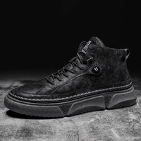 winter boots men high top boot casual shoes man work clothes pure black tide boots mens british style boot fashion footwear