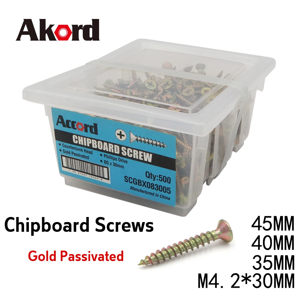 

ACCORD 500 pcs M4.2 Chipboard Screw Needle Point 30MM 35MM 40MM 45MM screws organiser fasteners