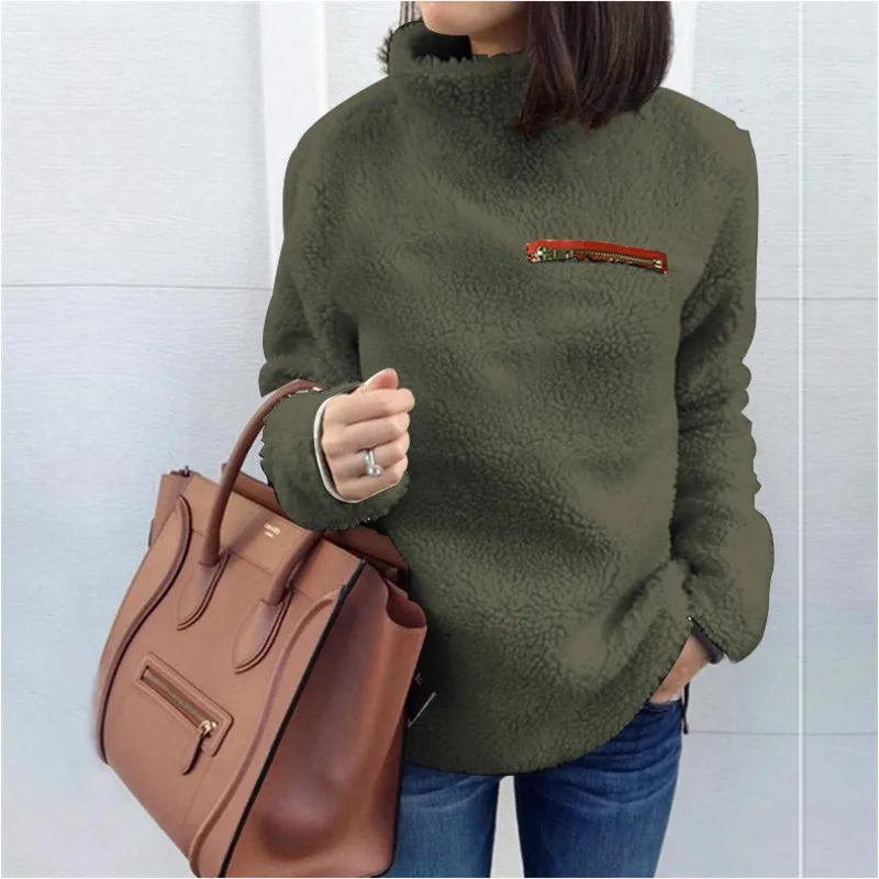 Autumn Winter Women Sweater High Collar Bottoming Top Loose Ladies Casual Solid Color Plush Pullovers Large Size | Женская одежда