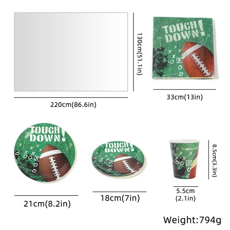 

Protable Party Decorations Birthday Party Supplies Disposable Football Tableware Paper Straw Plate Cup Wedding Decoration