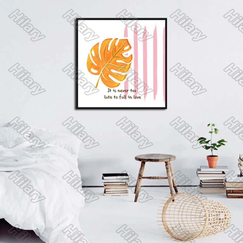 

Posters Colorful Plant Leaf Pink Nature Painting and Prints Wall Art Decoration for Living Room and Bedroom 2Pcs Frameless