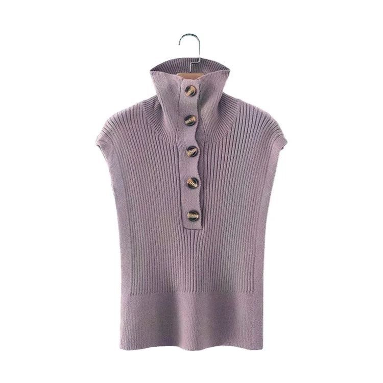 

Korean Style Pullover Urban Casual Turtleneck Split Shawl Vest Spring New Women's Solid Color Knitted Leisure High Street