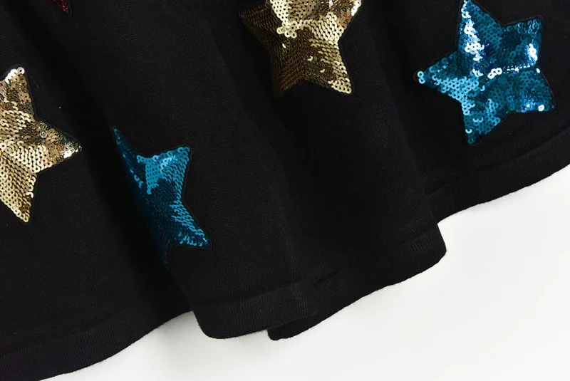 Женский комплект из Свитера и шорт вязаный черный пуловер с круглым вырезом