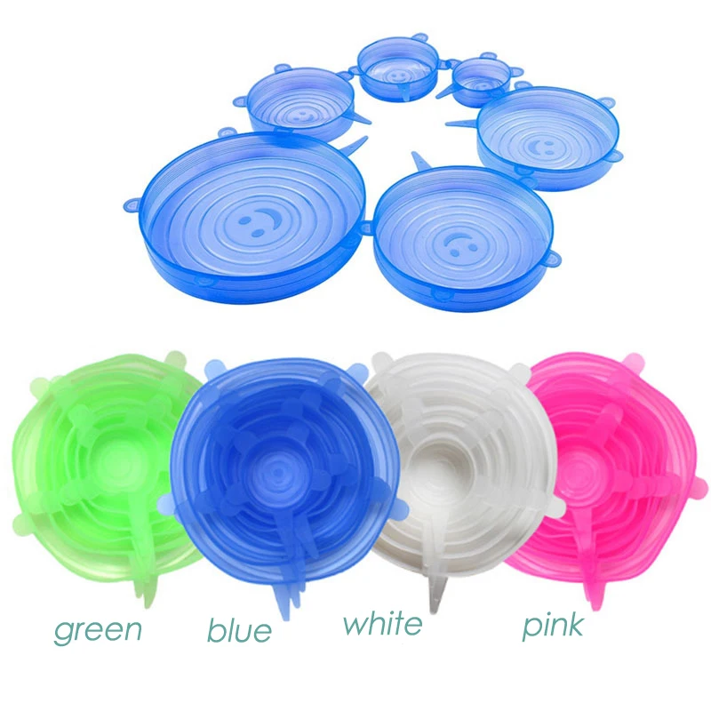 FDA 6 Pcs/ Set Universal Food Silicone Cover Reusable Stretch Lids Caps for Cookware Pot Kitchen Accessories | Дом и сад