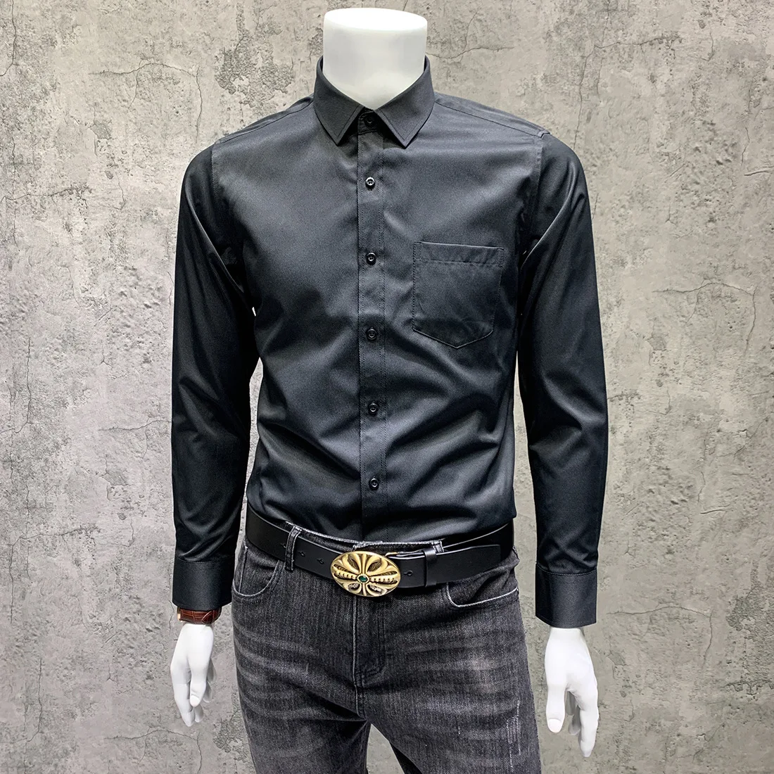 

2021 New Fashion Cotton Long Sleeve Shirt Solid Slim Fit Male Social Casual Business Dress Shirt