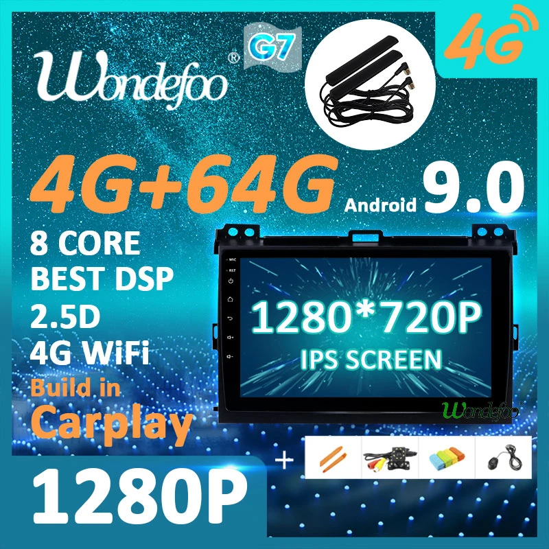 1280P Android 9,0 4G 64G Carplay gps для Toyota LAND CRUISER Prado 120 Lexus GX470 мультимедиа DSP ips экран стерео без DVD Радио