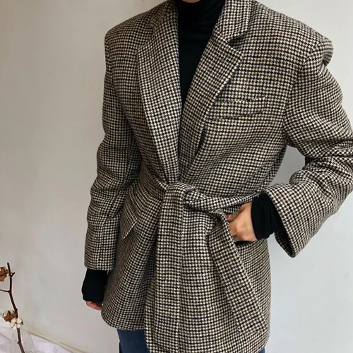 

Retro Lace-up Suit Loose Woolen Coat