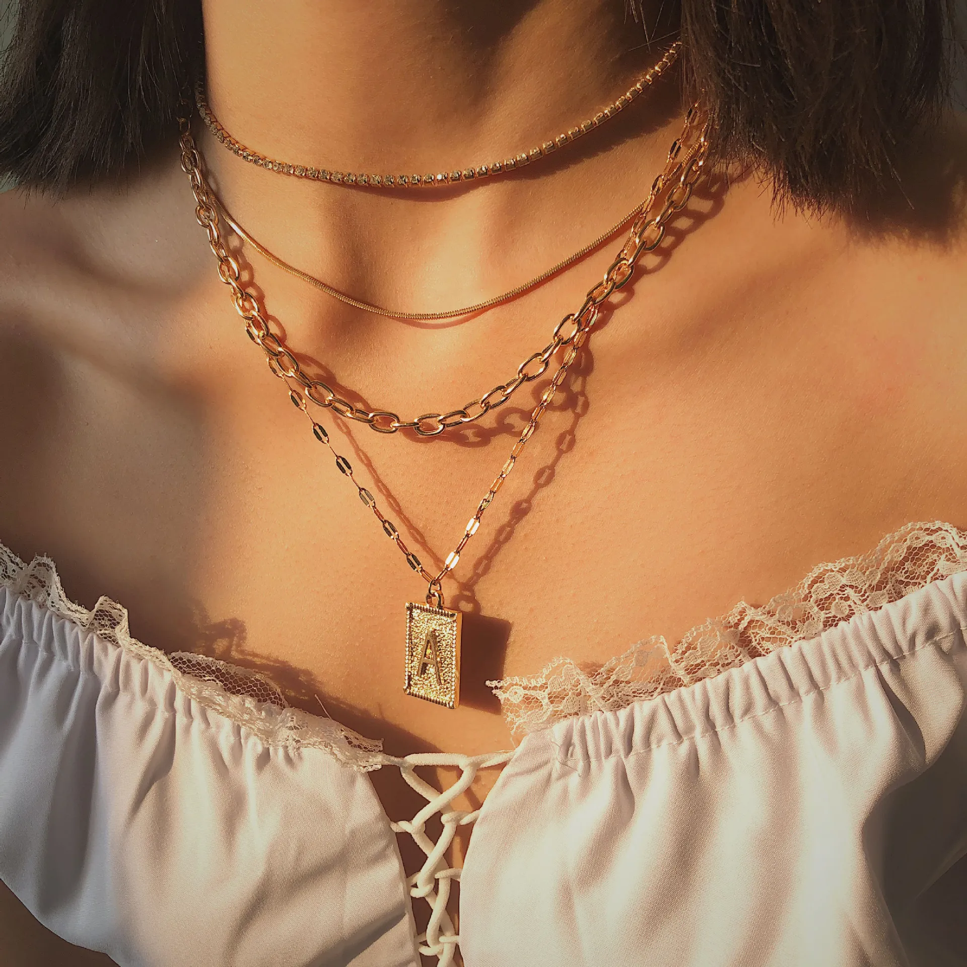 

Visisap Retro Temperament Multi-element Party Necklaces for Women OL Simple Chain Multilayer Geometric Lady Necklace XR-C2546