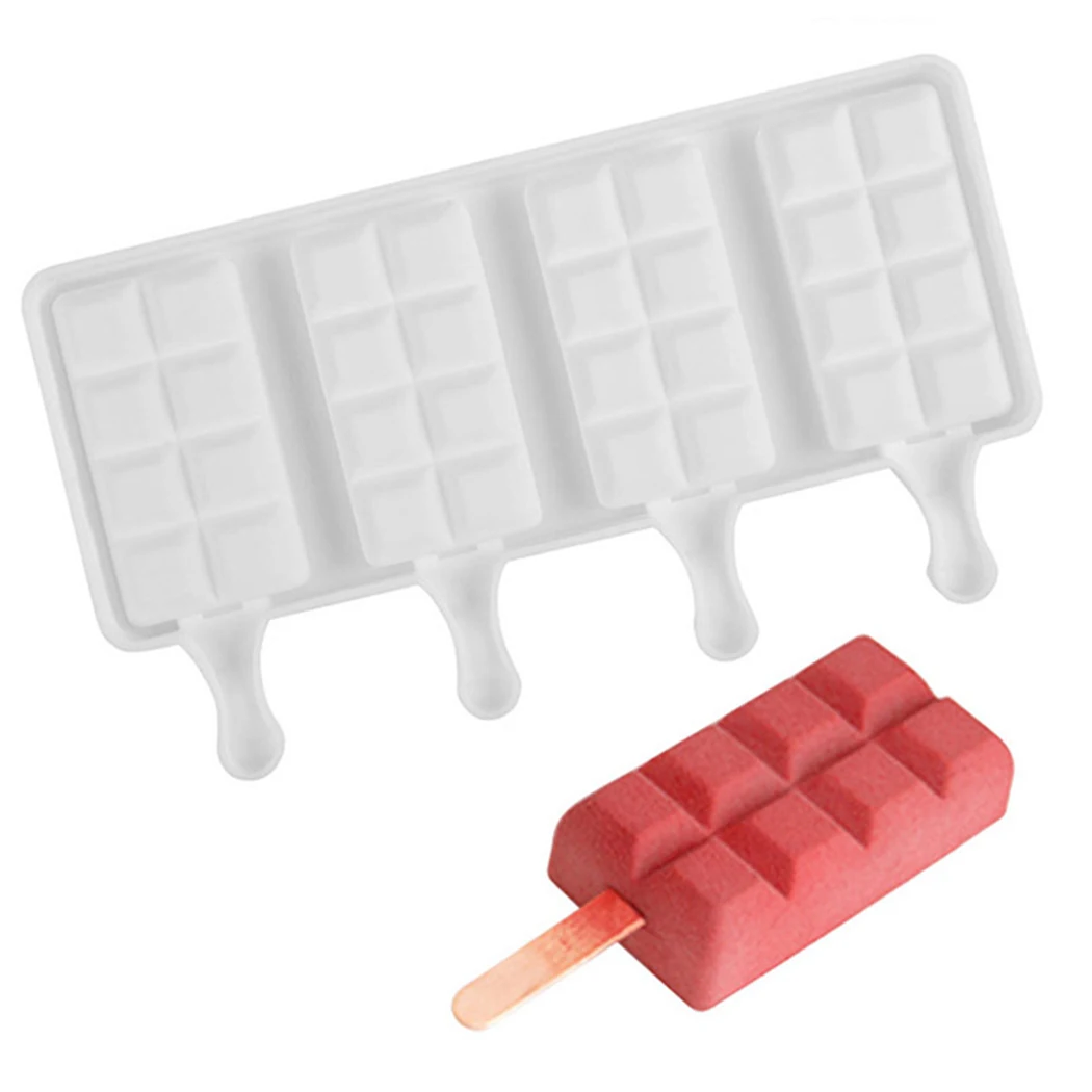 

Ice Cream Bar Mold Reusable 4 Cavities Silicone Ice Pop Maker Popsicle Mold Lolly Moulds Ice Cube Tray Party Bar Decoration
