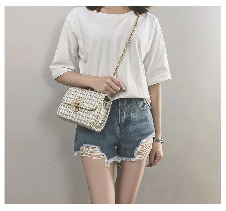 

Women's Shoulder Bag Japanese Small Fresh Style Canvas Woven Hand Bag Chain Messenger Bag Simple Fashion Female's Shopping Bag
