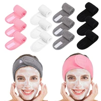 3pcs facial spa headband kit makeup shower bath wrap sport headband terry cloth adjustable stretch towel with magic tape