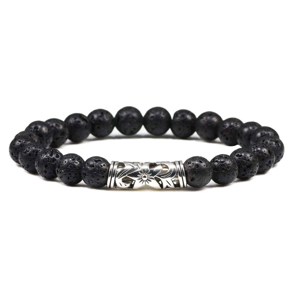Черный Браслет из лавы с натуральным камнем модный браслет тигром и ониксом