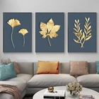 Золотые листья растений Арт холст абстрактная живопись плакаты с листьями и принты Современные настенные художественные картины для Гостиная домашний декор