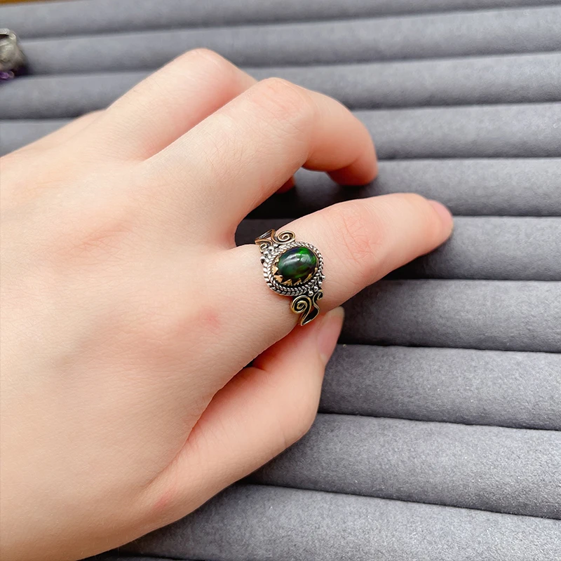 AAA бусины россыпью s925 кольцо черный опал/цитрин/Топаз/Гранат Винтажный стиль