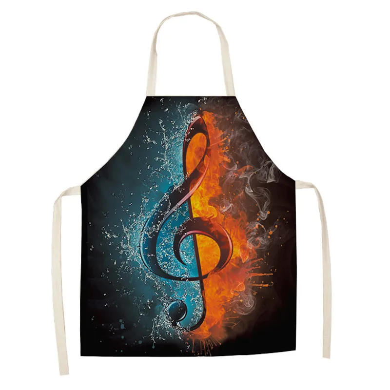 Musical Note Pattern Kitchen Aprons for Woman Man Dinner Party Cooking Cotton Linen Bibs Cleaning Tools | Дом и сад
