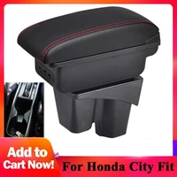 3 usb car armrest box double layer central storage organizer box armrest container for honda city fit 2014 2018