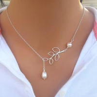new fashion personality personality leaf pearl drop necklace clavicle chain female