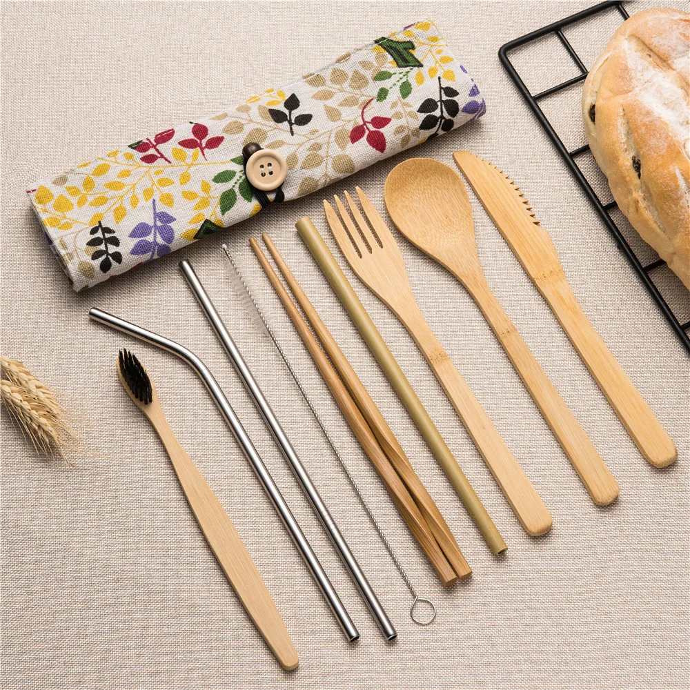 Tableware Set Portable Bamboo Cutlery Kitchen Food Wooden Tableware Dining Tool Catering Dinnerware Set Cutlery Travel