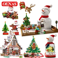 sembo santa claus merry christmas tree snowman house model with lighting building blocks bricks kids toys for boys girls gift