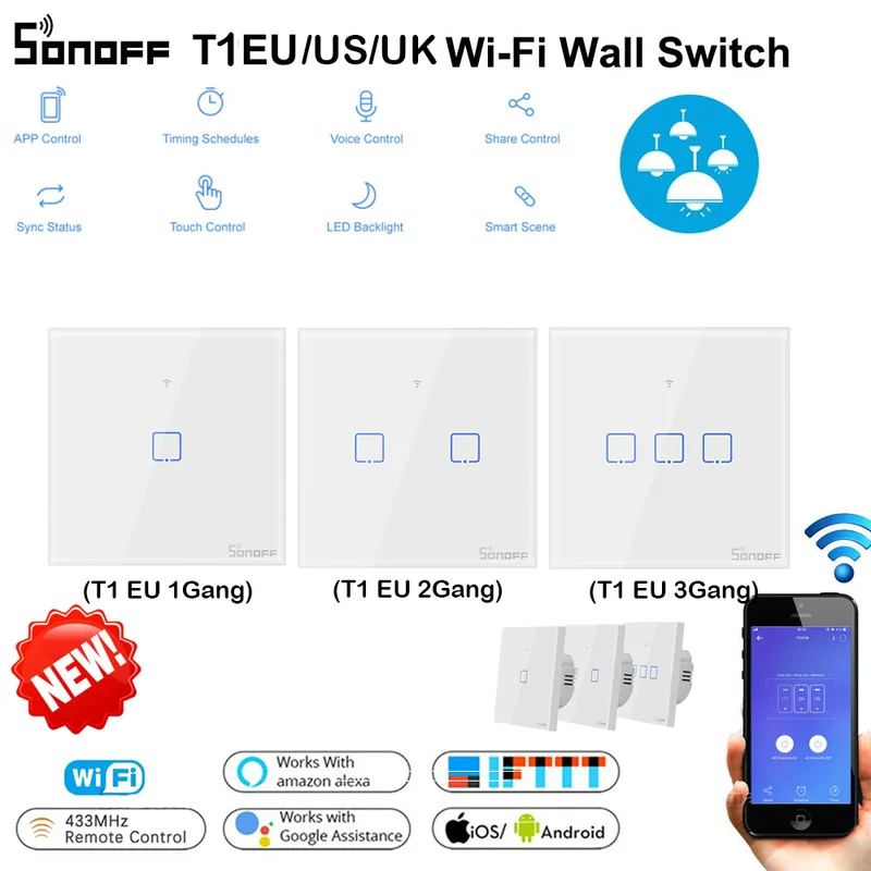 Интеллектуальный выключатель света SONOFF T1EU переключатель Wi-Fi сенсорный Экран