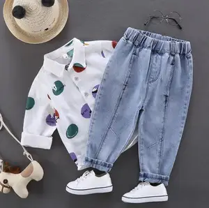 Джинсы для малышей, Детские светильник-цветные брюки из джинсовой ткани, сплошной цвет, эластичная резинка на талии, детские джинсы, новые детские джинсы прямого кроя