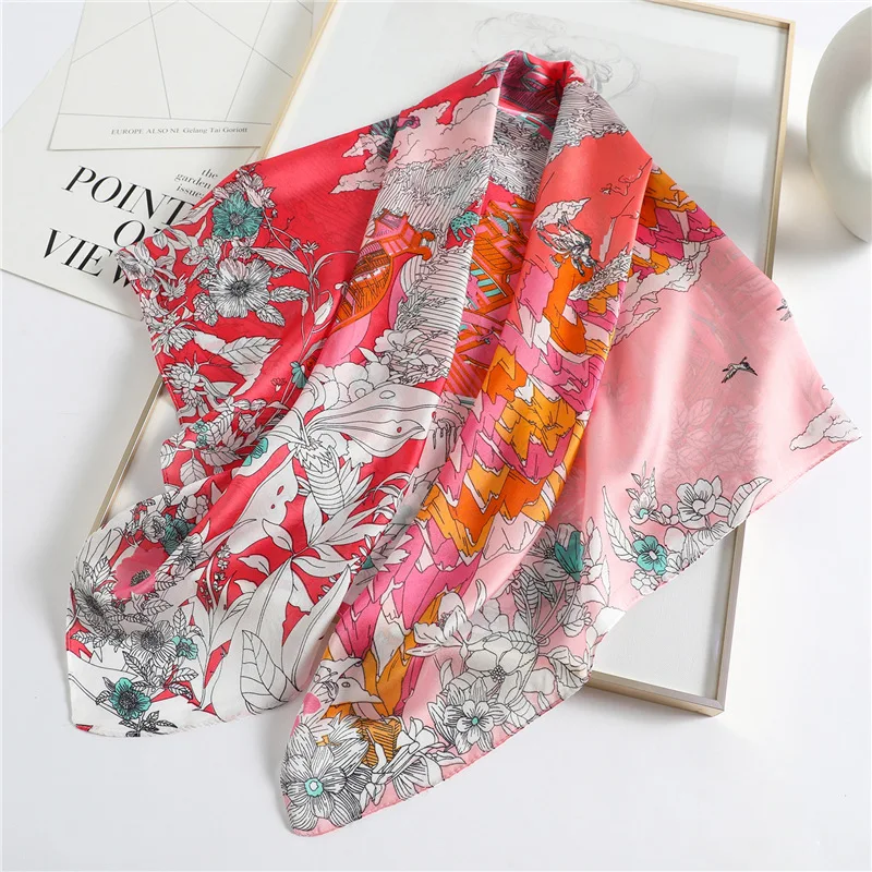 

2021 New Fashion Silk Square Scarf for Women Neck Hair Bandana Warp Soft Handkerchief Hijab Headscarf Female Foulard 90*90cm