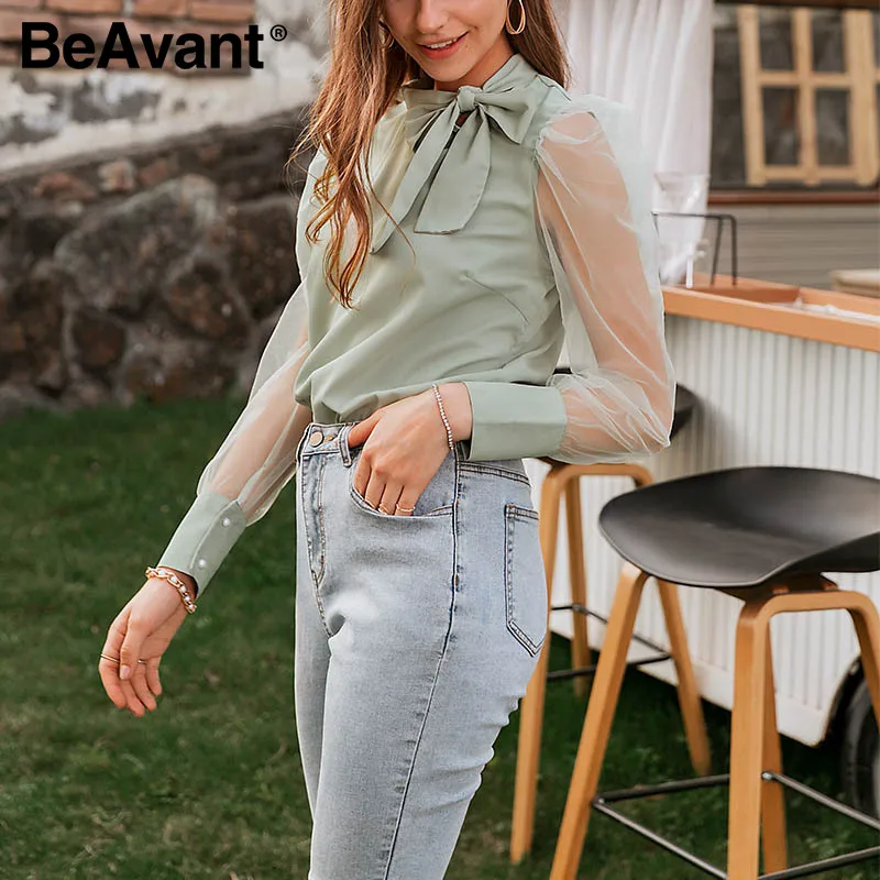 Женская блузка с галстуком бабочкой BeAvant Элегантная длинными рукавами из газовой