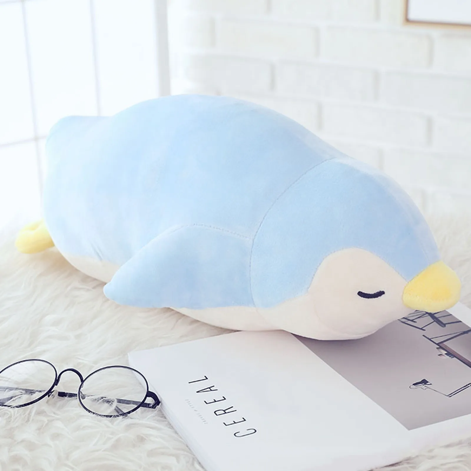 

Sleepy Penguin Throw Pillow Cotton Stuffed Animal Doll Cute Soft Plush Kid's Toy Holiday Birthday Gift Sofa Room Decoration