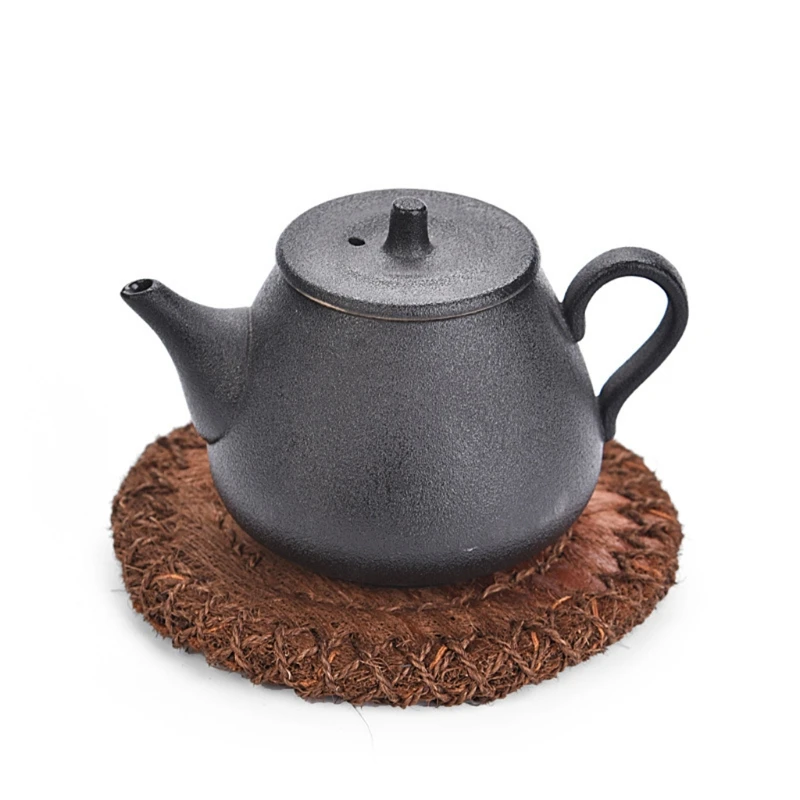 

Thick Brown Mat Tea Set Pot Mat, Brown Hair Woven Potholder, Tea Ceremony Access