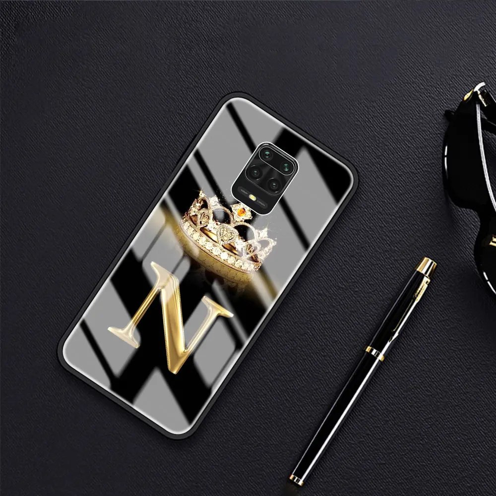 

Hot Gold Letter Phone Case for Xiaomi Redmi Note 9S 8 9 8T 7 9C Coque for Mi 10T Pro 9T 10 Lite Tempered Glass Cover