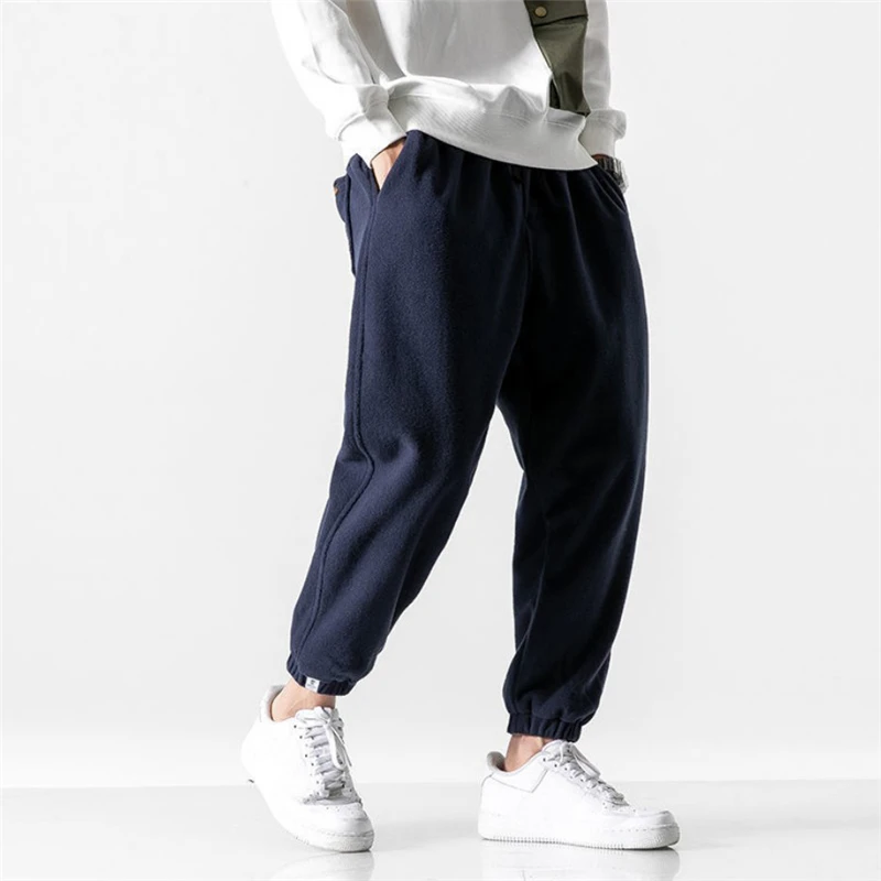 Fashion Men Harem Pants 2021 Spring Warm Fleece Trousers Japanese Style Outdoor Jogger Sport Male Loose Pants Pantaloni Da Uomo blue harem pants