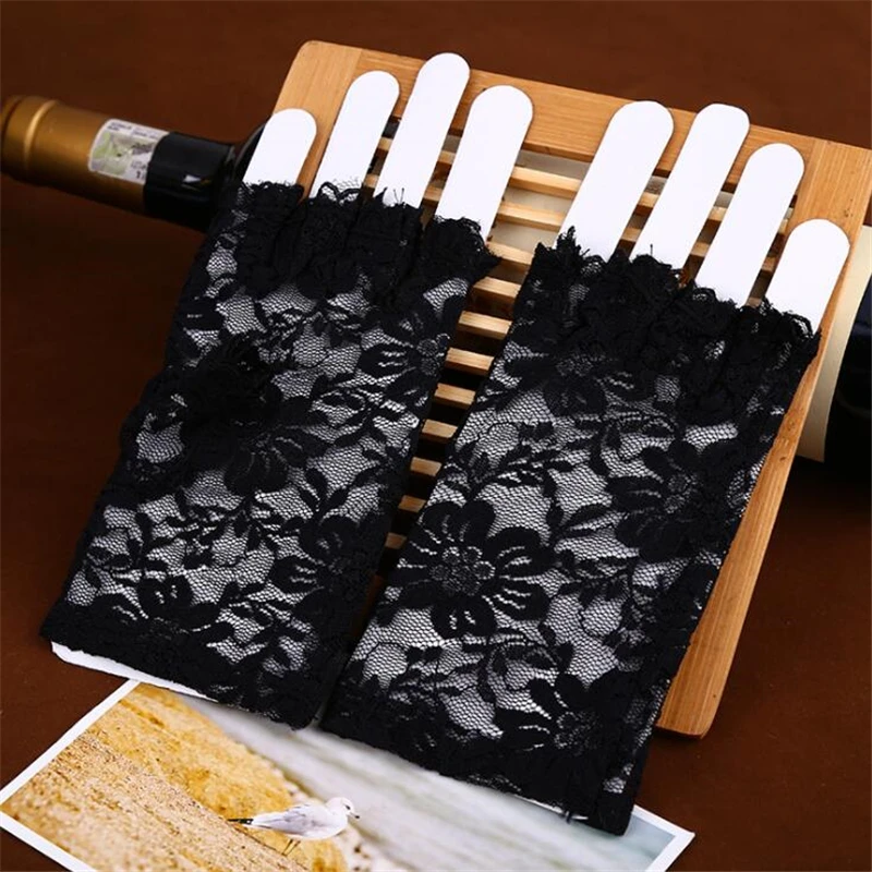 3 colors Sexy Woman Lady Lace Gloves Mittens For Bride Women Fingerless Party Black White Beige IU975801 | Аксессуары для одежды