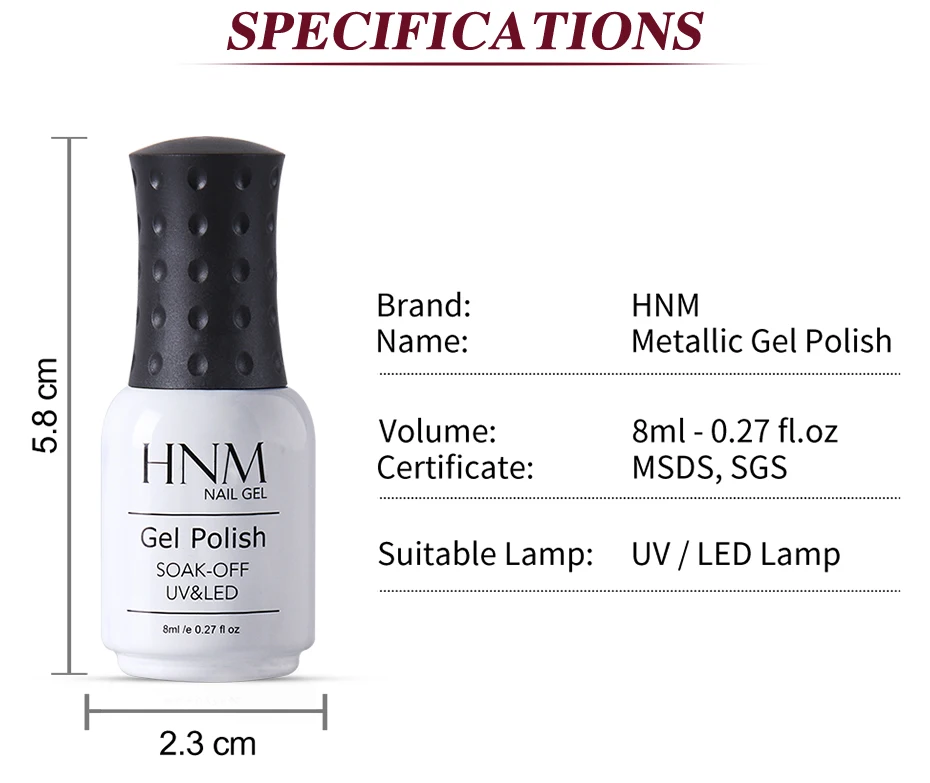 HNM Newest Metallic UV Gel Nail Polish DIY Narl Art Soak Off Hybrid Varnish LED Lamp Semi Permanent Paint Lucky Lacquer Enamel