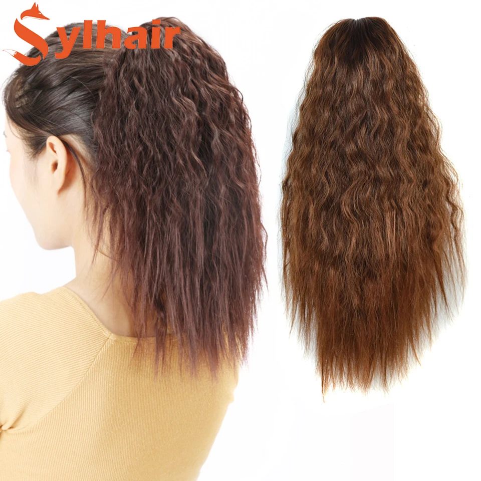 

Sylhair Long Curly Ponytail Wrap Around Claw Clip in Ponytail Hair Extensions Natural Hairpiece Headwear Synthetic Hair Brown Gr