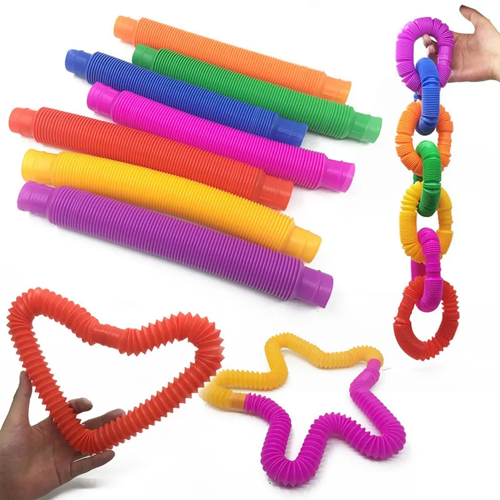 Juguetes de tubos coloridos para aliviar el estr&eacute;s sensorial para ni&ntilde;os, juguetes educativos divertidos antiestr&eacute;s, tubo de pl&aacute;stico plegable, bobina de juguete-0