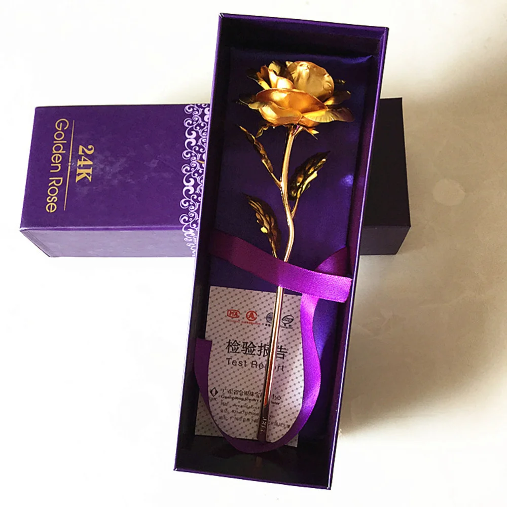 

24K Gold Plated Long Stem Rose Flower for Valentine / Mothers Day / Wedding Favor with Small Bear Gift (Gold)