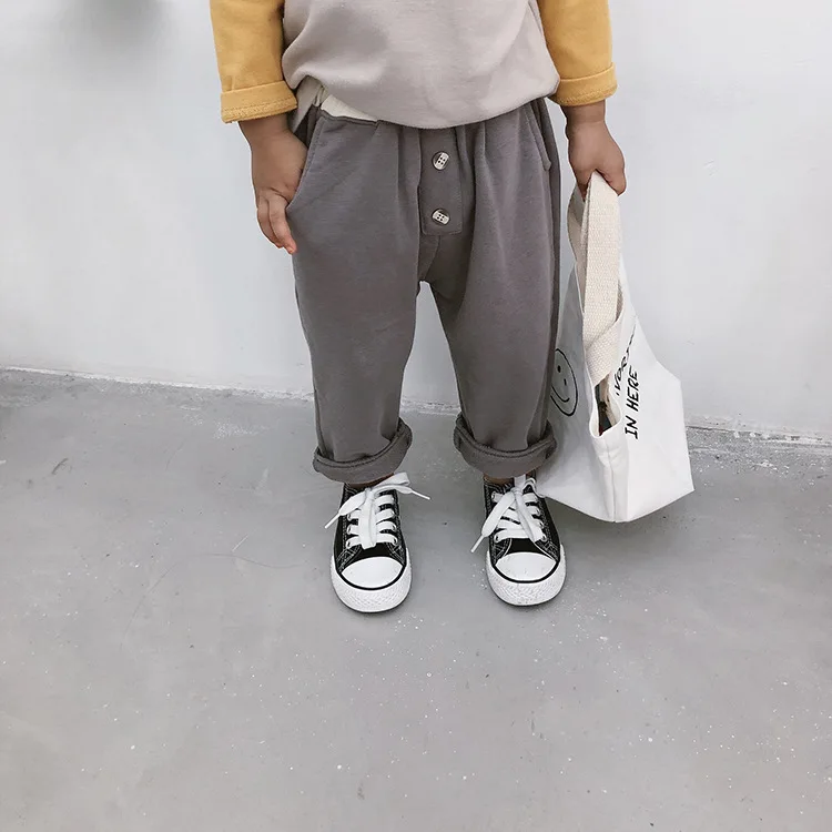 Korean style boys cotton color matching casual pants kids 2 colors all-match trousers