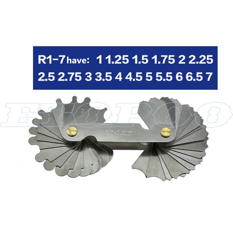 R1-7 4 предмета в комплекте с малым радиусом манометры R0.3-1.5 R1-7 R7.5-15 R15.5-25 R1-6.5/R7-14.5/R15-25/R26-80 Нержавеющая сталь выпуклые зеркала безопасности arc измерительный инструмент - Цвет: R1-7