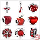 Бусина из серебра 925 пробы с красным яблоком, клубникой, бокалом для красного вина