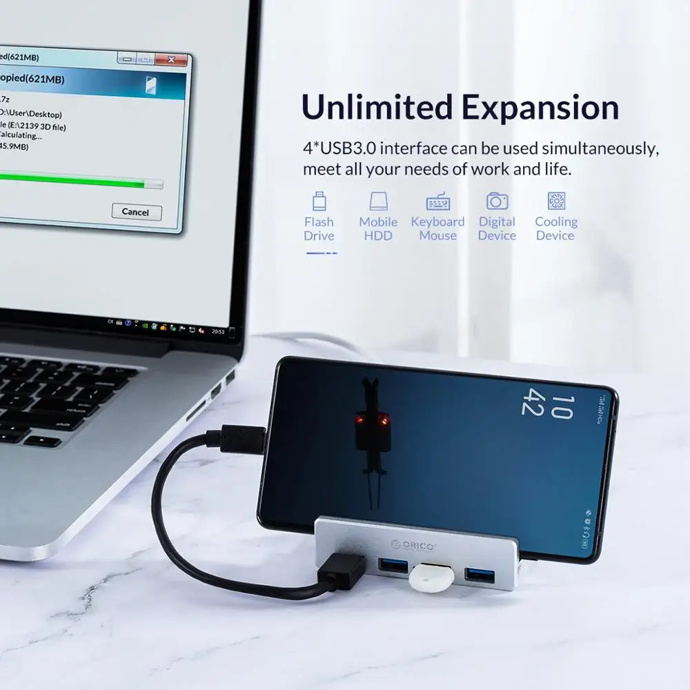 USB разветвитель ORICO MH4PU алюминиевый 4 порта 10 32 мм|USB-хабы| |