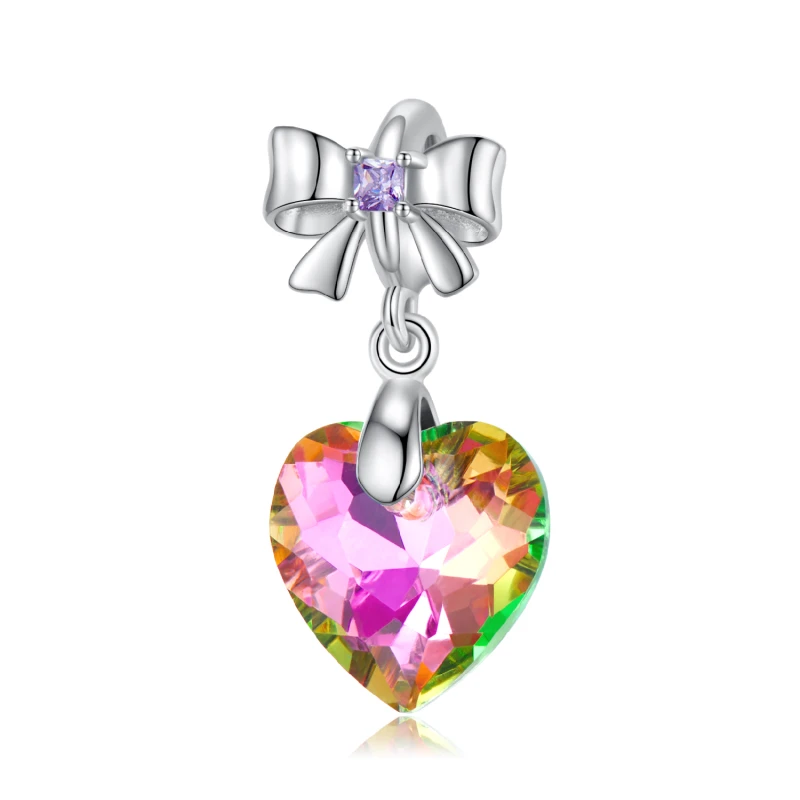 

WELMEL Genuine 100% 925 Sterling Silver Crystal Pendant for Neckalce DIY Heart-shaped rose red light Charms fit Bracelet Making