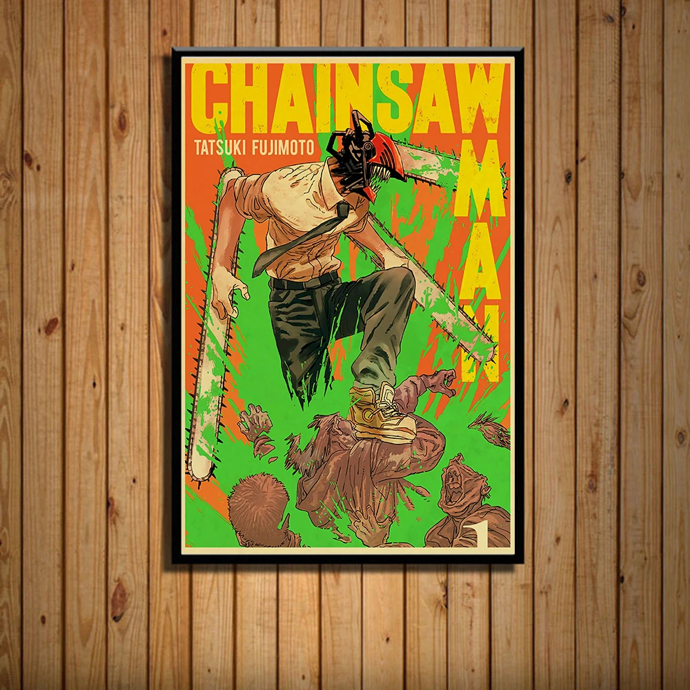 

Canvas Painting Chainsaw Man Poster Anime Vintage Wall Decor Art Print Picture for Home Room Bar