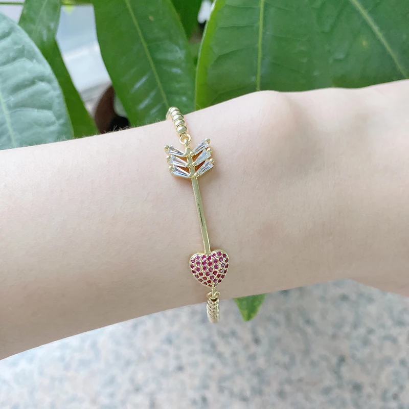 

5pcs/lot Fashion Stylish Copper CZ Eye Safty Pin Heart Adjustable Bracelet