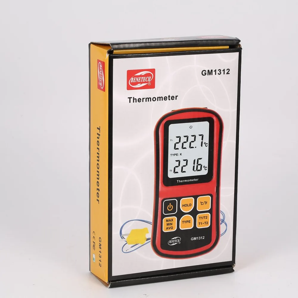 Двухканальный цифровой термопарный термометр BENETECH GM1312-50 ~ 300 ручной измеритель