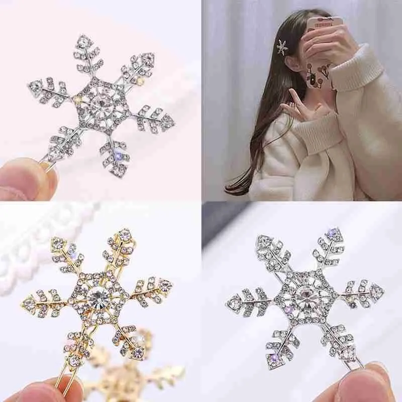 

Cute Snowflake Buckle Hairpin Korean Version Simple Snowflake Bangs Clip Girl Headdress Clip Gold Silver Rhinestones Hair Clip