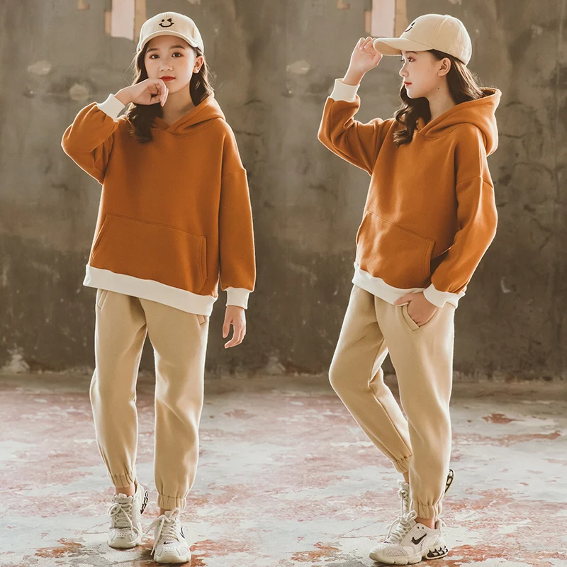 

Girl Hoodies Pants Two-piece Sweater Coat Casual Children Toddler Jacket Sweatershirt Autumn Pockets Outwear Tops