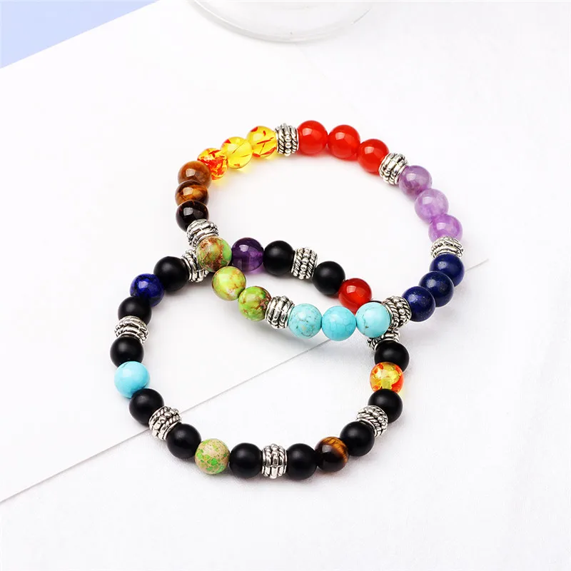 Черный пемза камни 7 Чакра браслет из бисера буддийский Будда молитва сплав